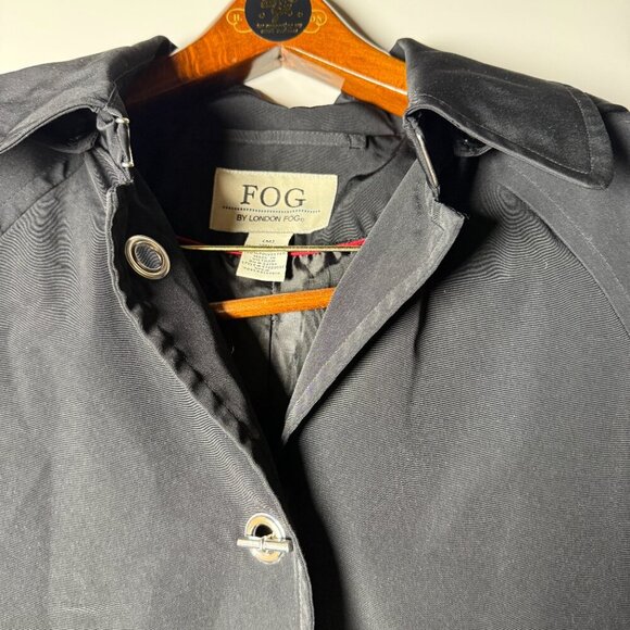 London Fog Black Toggle Trench Coat Removable Hood Size Medium - Picture 8 of 9